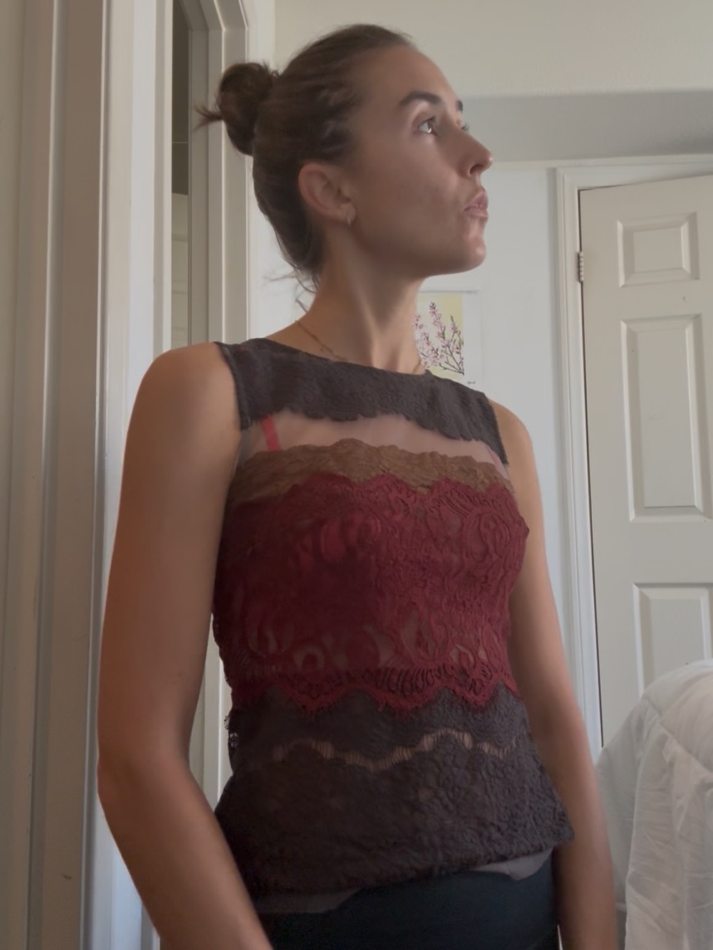 Bailey 44 Lace Overlay Tank in Burgundy, Brown, Black